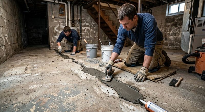 Cracked Basement Floor Repair in Sharon, MA