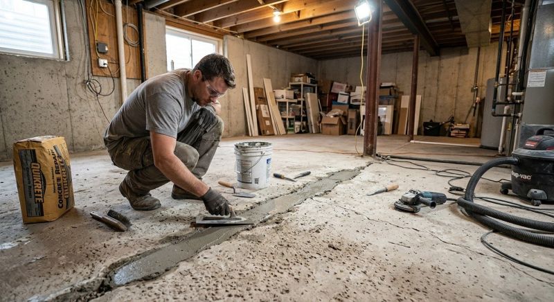 Cracked Basement Floor Repair in Sharon, MA