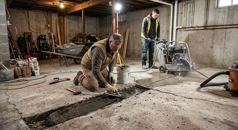Cracked Basement Floor Repair in Sharon, MA